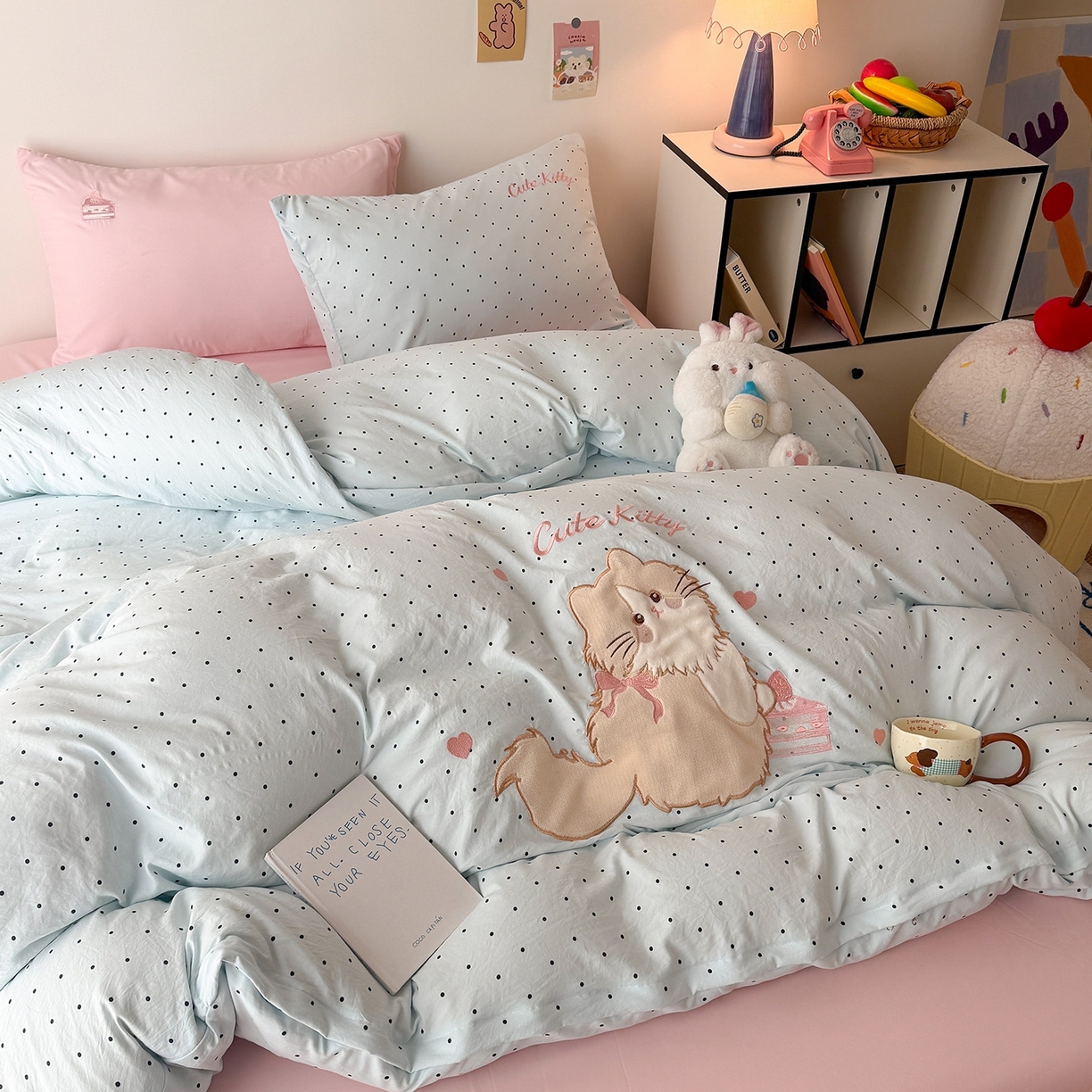 91家纺网 家纺一手货源 找家纺 （总）吾欢心 2026春夏新款水洗棉可爱卡通贴布绣花四件套夏被四件套