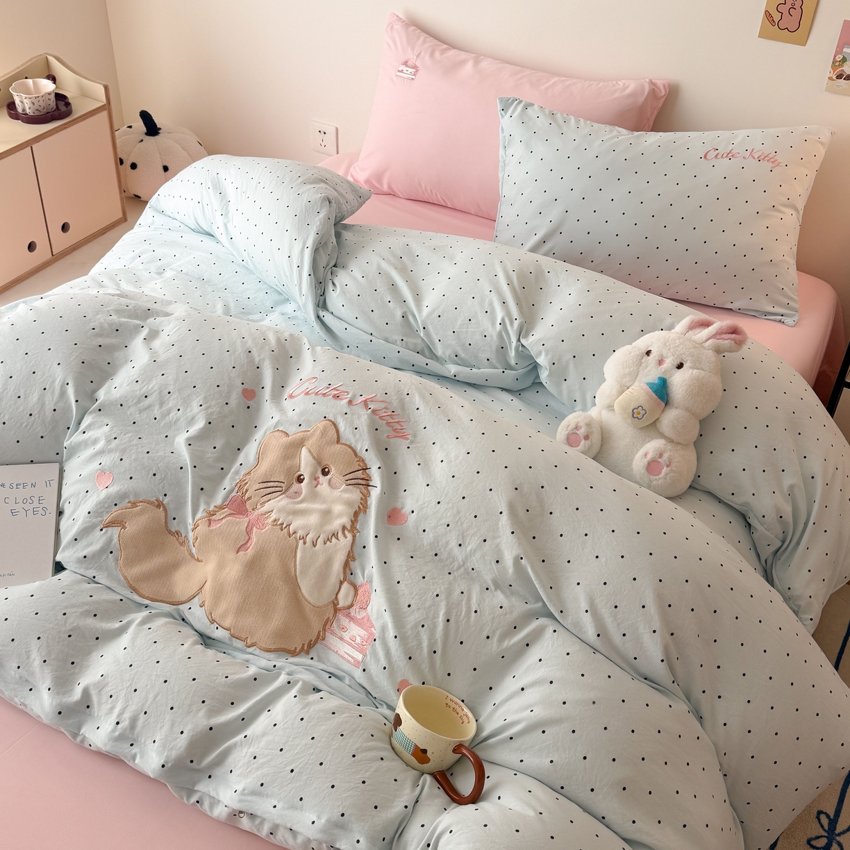 91家纺网 家纺一手货源 找家纺 （总）吾欢心 2026春夏新款水洗棉可爱卡通贴布绣花四件套夏被四件套