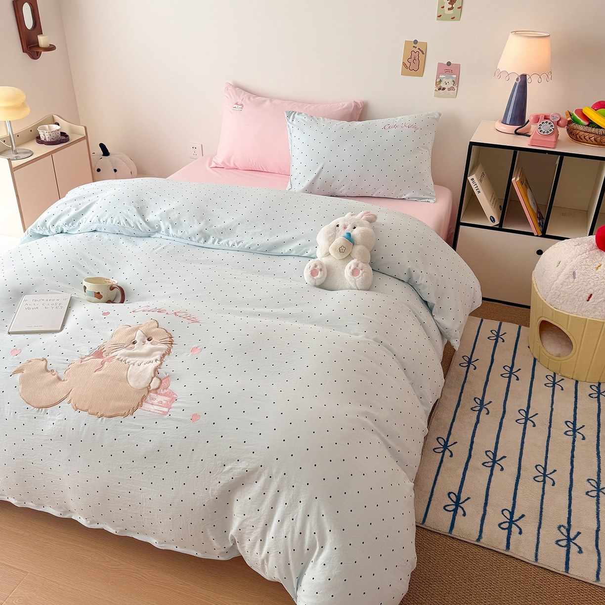 91家纺网 家纺一手货源 找家纺 （总）吾欢心 2026春夏新款水洗棉可爱卡通贴布绣花四件套夏被四件套