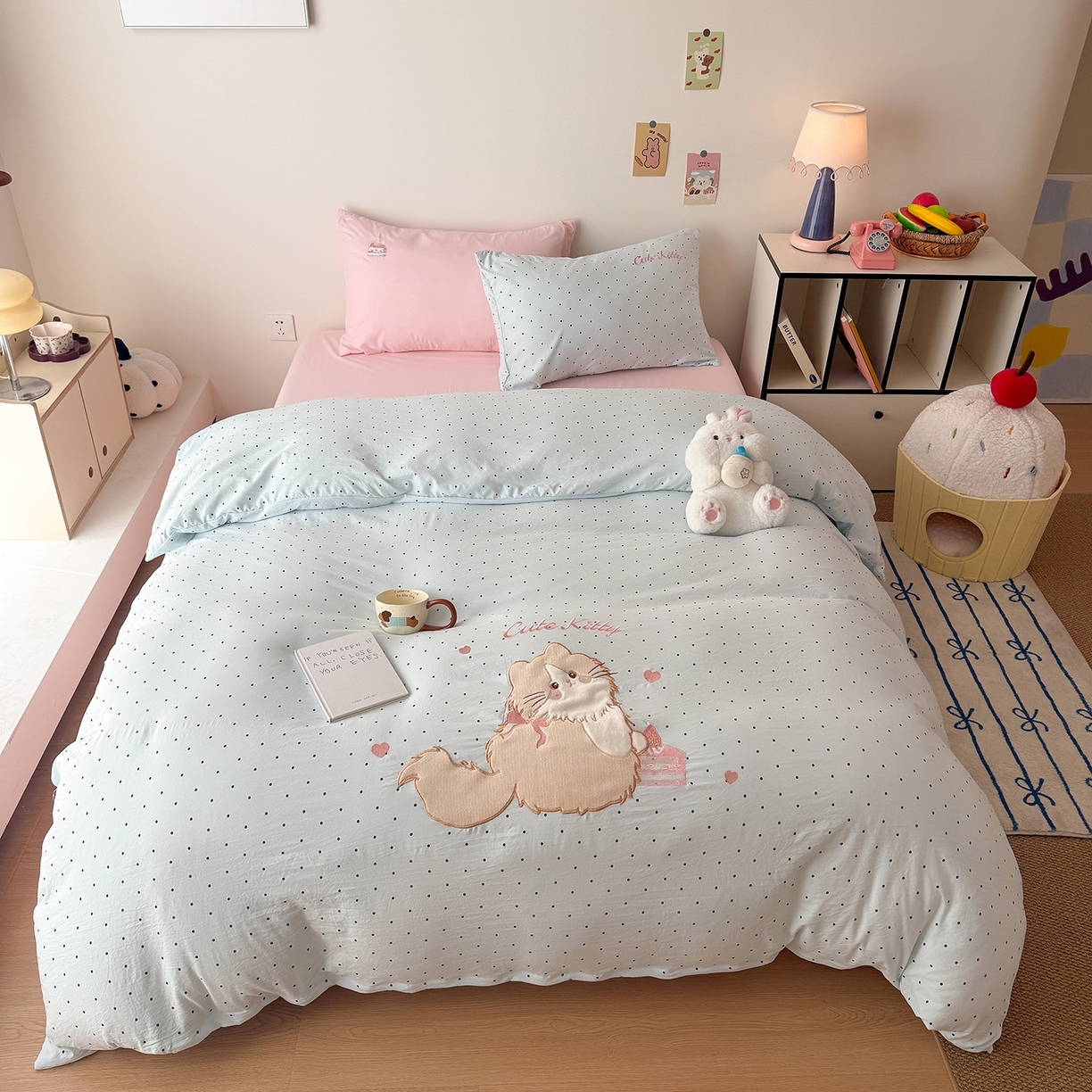 91家纺网 家纺一手货源 找家纺 （总）吾欢心 2026春夏新款水洗棉可爱卡通贴布绣花四件套夏被四件套