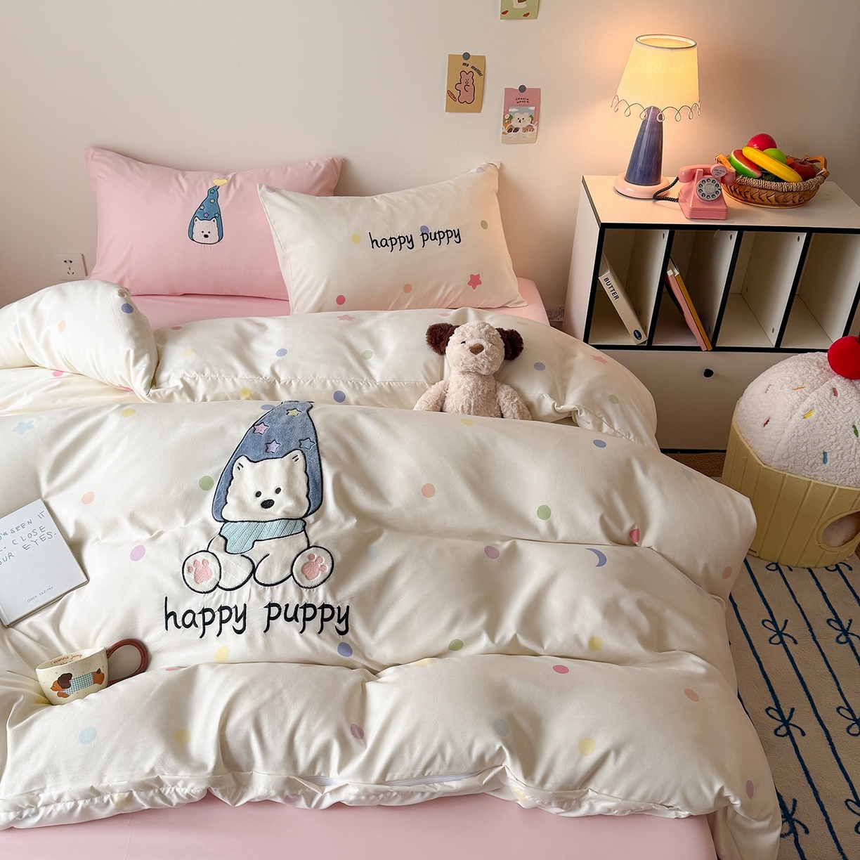 91家纺网 家纺一手货源 找家纺 （总）吾欢心 2026春夏新款水洗棉可爱卡通贴布绣花四件套夏被四件套