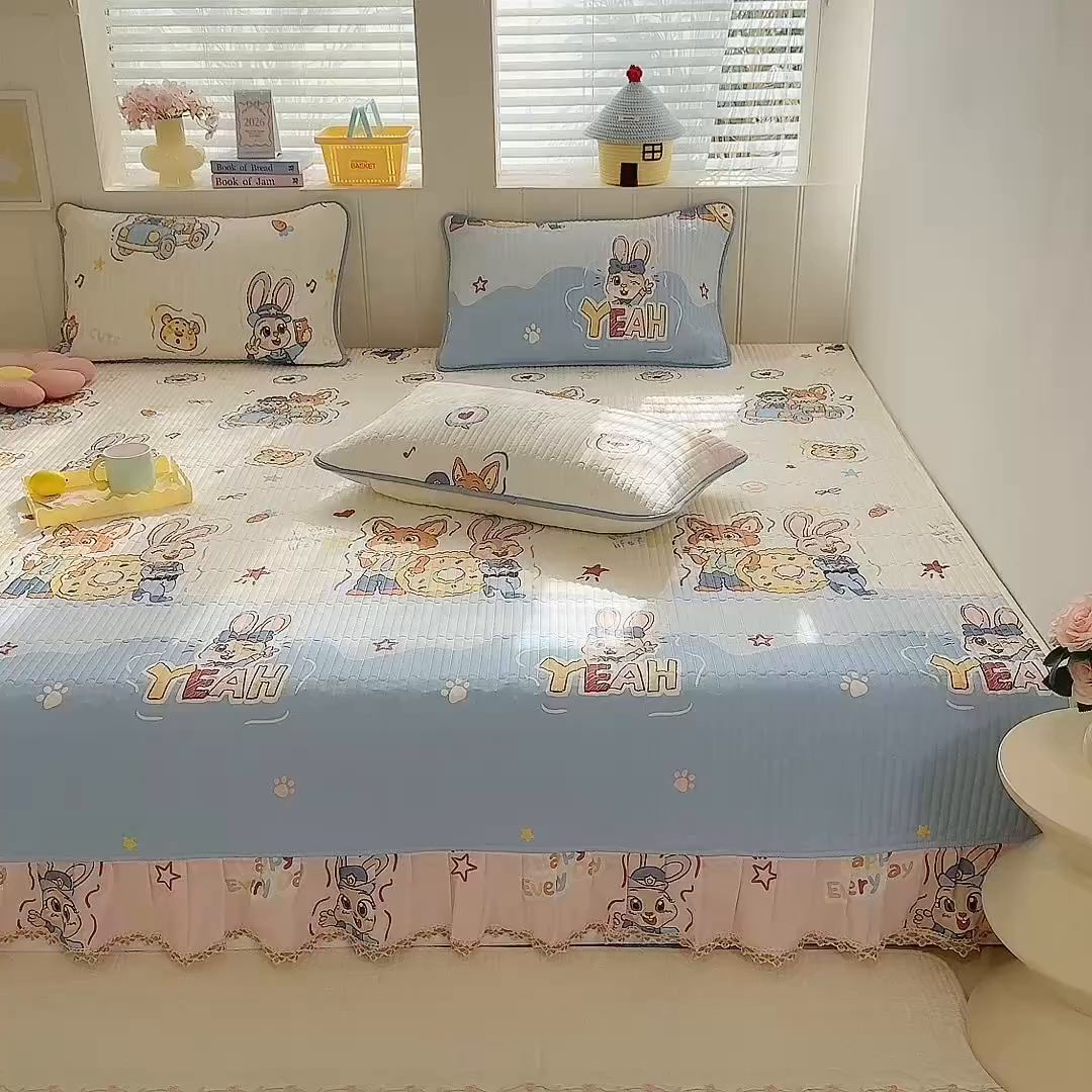 91家纺网 家纺一手货源 找家纺 美达家纺 2026新款密道款夹棉全棉防滑榻榻米 萌趣cp