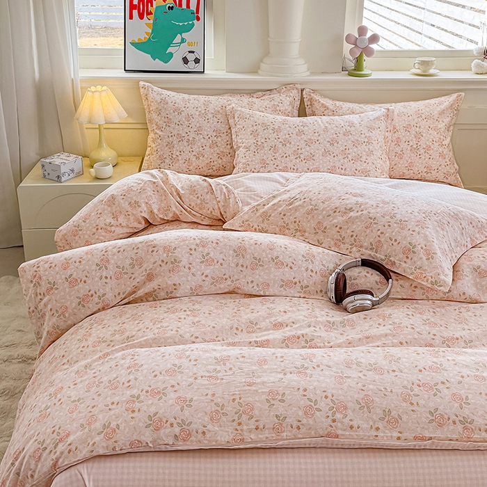 91家纺网 家纺一手货源 找家纺 佑金甜 2026新款精梳全棉印花四件套 玫瑰华集