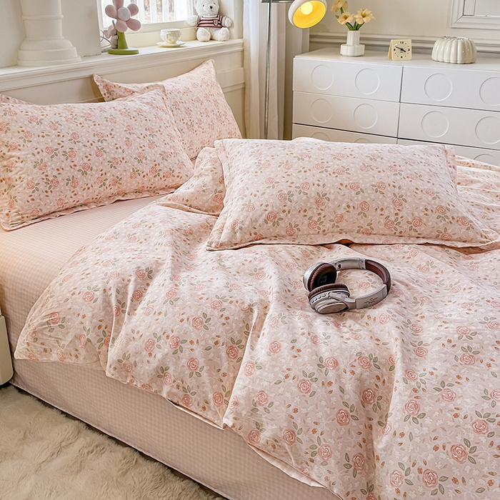 91家纺网 家纺一手货源 找家纺 佑金甜 2026新款精梳全棉印花四件套 玫瑰华集