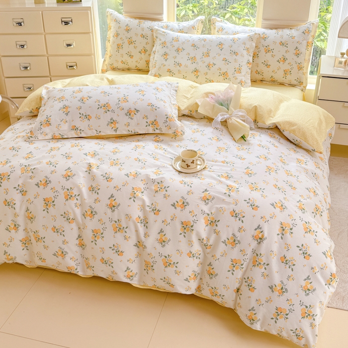 91家纺网 家纺一手货源 找家纺 佑金甜 2026新款精梳全棉印花四件套 柠夏