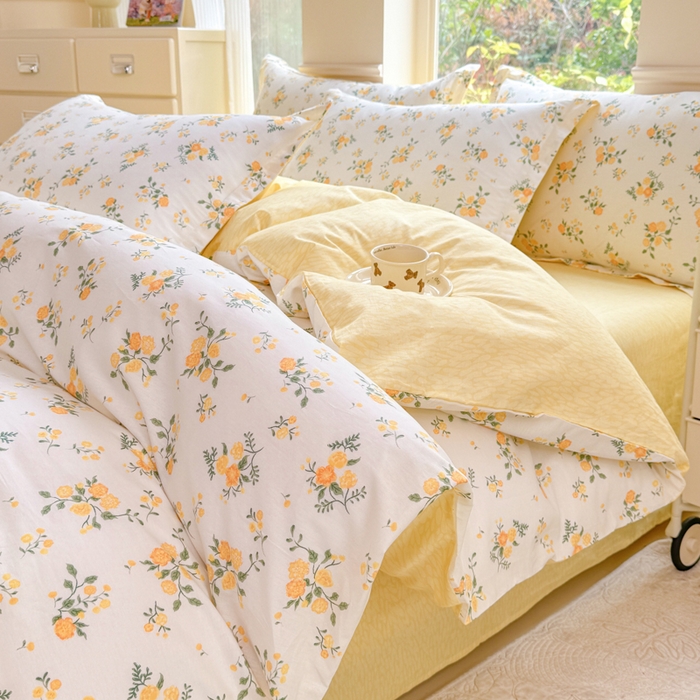 91家纺网 家纺一手货源 找家纺 佑金甜 2026新款精梳全棉印花四件套 柠夏