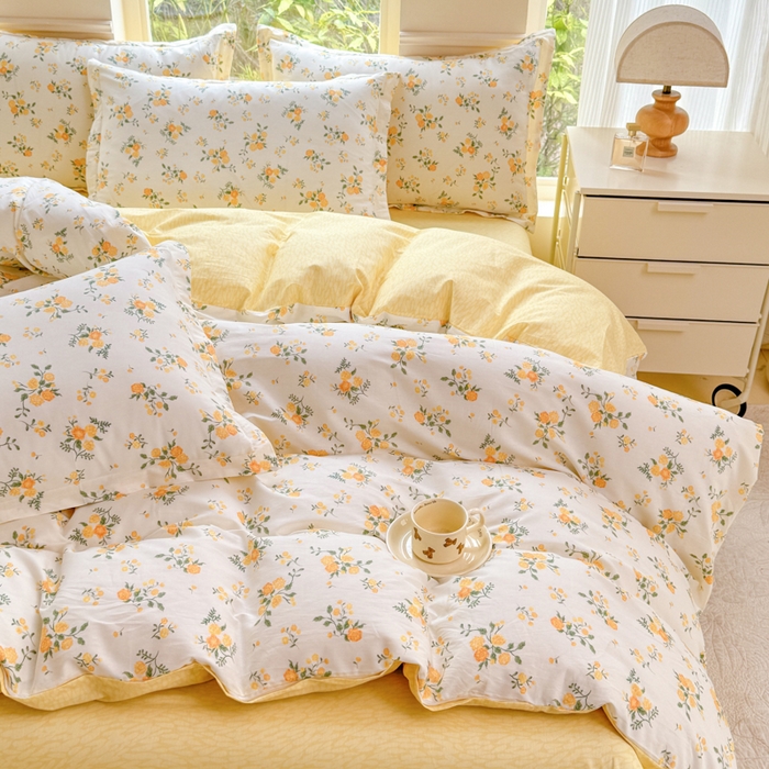 91家纺网 家纺一手货源 找家纺 佑金甜 2026新款精梳全棉印花四件套 柠夏