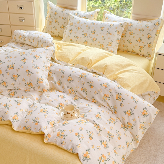 91家纺网 家纺一手货源 找家纺 佑金甜 2026新款精梳全棉印花四件套 柠夏