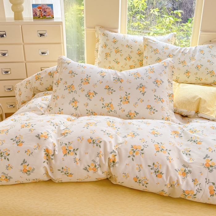 91家纺网 家纺一手货源 找家纺 佑金甜 2026新款精梳全棉印花四件套 柠夏