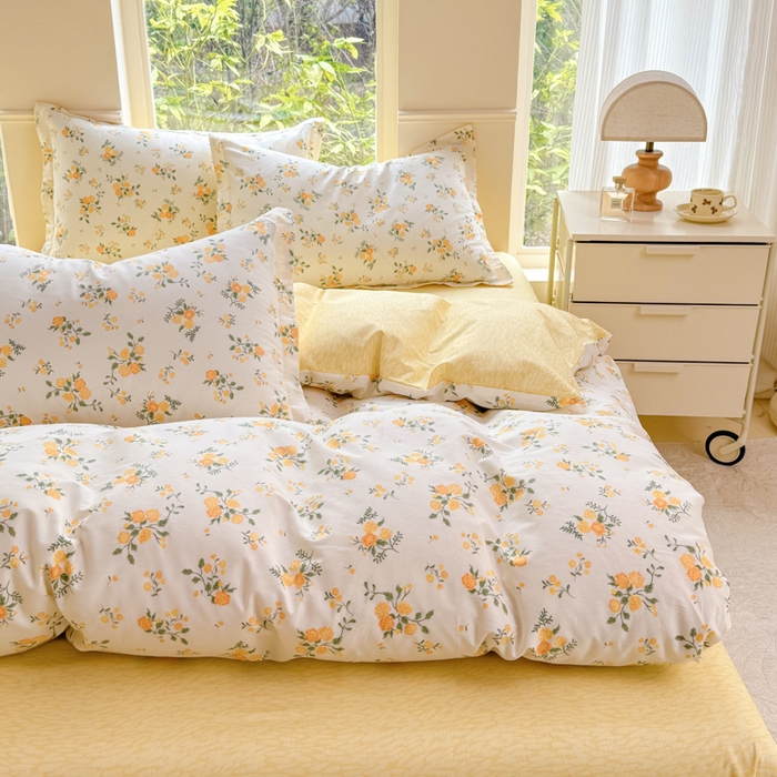 91家纺网 家纺一手货源 找家纺 佑金甜 2026新款精梳全棉印花四件套 柠夏