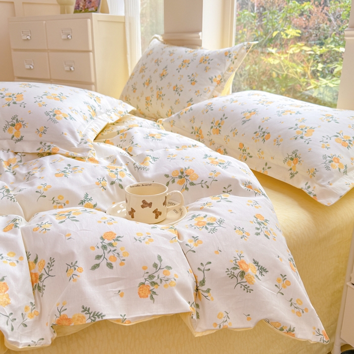 91家纺网 家纺一手货源 找家纺 佑金甜 2026新款精梳全棉印花四件套 柠夏