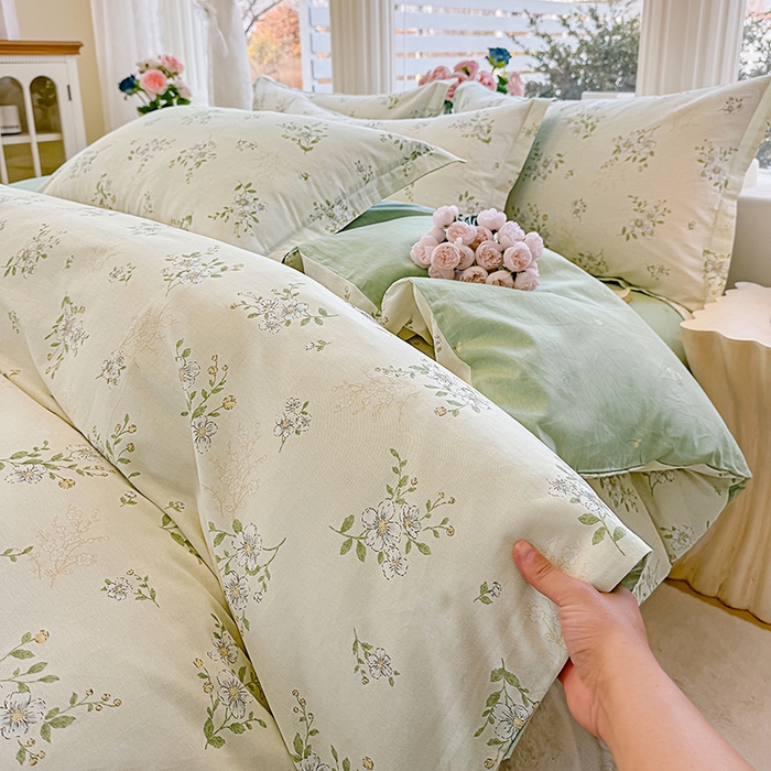 91家纺网 家纺一手货源 找家纺 佑金甜 2026新款精梳全棉印花四件套 青枝白樱