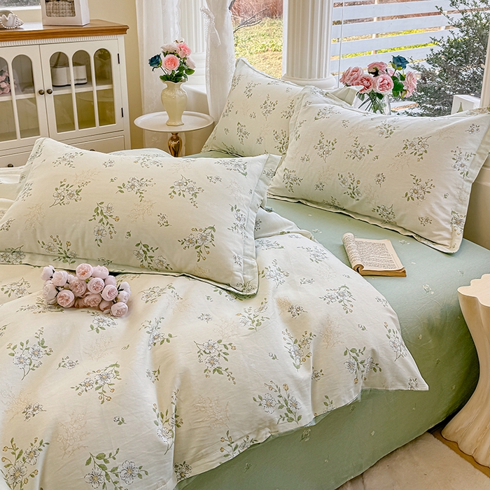 91家纺网 家纺一手货源 找家纺 佑金甜 2026新款精梳全棉印花四件套 青枝白樱