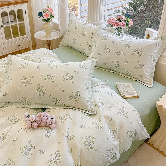 91家纺网 家纺一手货源 找家纺 佑金甜 2026新款精梳全棉印花四件套 青枝白樱