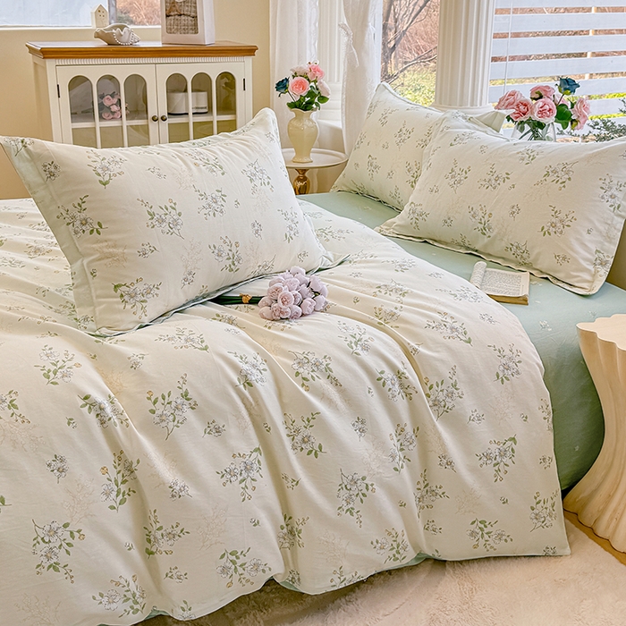 91家纺网 家纺一手货源 找家纺 佑金甜 2026新款精梳全棉印花四件套 青枝白樱