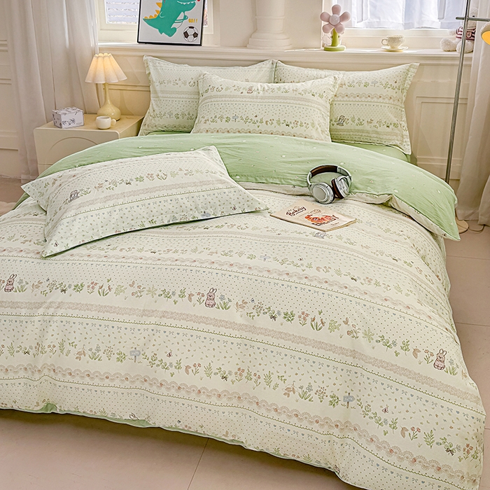 91家纺网 家纺一手货源 找家纺 佑金甜 2026新款精梳全棉印花四件套 森系小兔