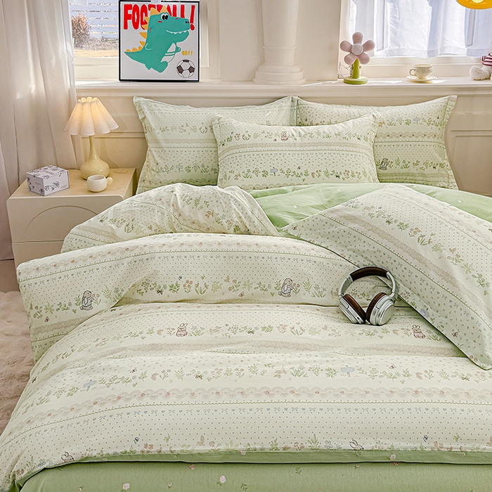 91家纺网 家纺一手货源 找家纺 佑金甜 2026新款精梳全棉印花四件套 森系小兔