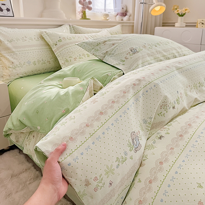 91家纺网 家纺一手货源 找家纺 佑金甜 2026新款精梳全棉印花四件套 森系小兔