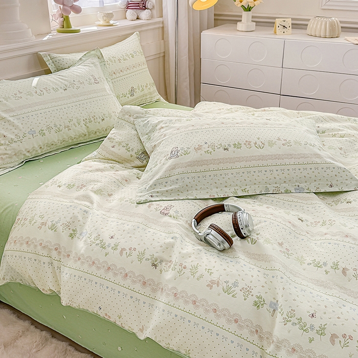 91家纺网 家纺一手货源 找家纺 佑金甜 2026新款精梳全棉印花四件套 森系小兔