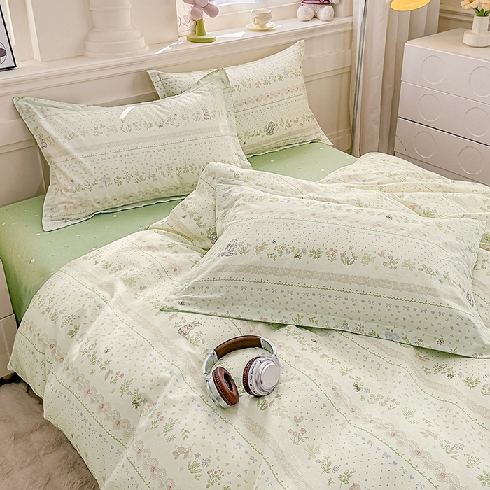 91家纺网 家纺一手货源 找家纺 佑金甜 2026新款精梳全棉印花四件套 森系小兔