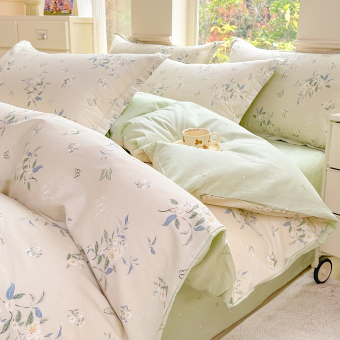 91家纺网 家纺一手货源 找家纺 佑金甜 2026新款精梳全棉印花四件套 疏影