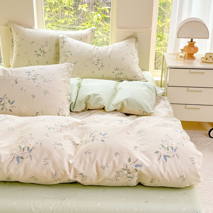 91家纺网 家纺一手货源 找家纺 佑金甜 2026新款精梳全棉印花四件套 疏影