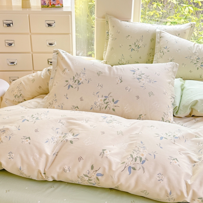 91家纺网 家纺一手货源 找家纺 佑金甜 2026新款精梳全棉印花四件套 疏影