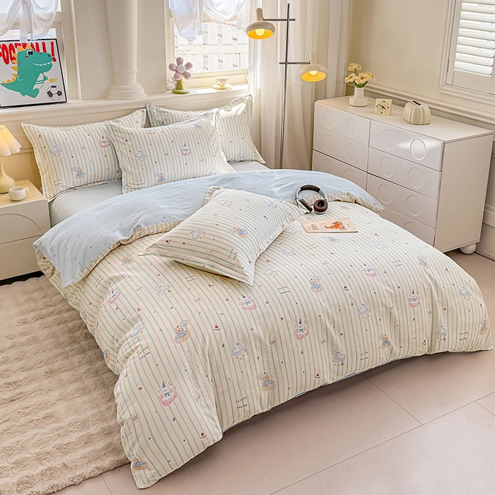 91家纺网 家纺一手货源 找家纺 佑金甜 2026新款精梳全棉印花四件套 小熊派对