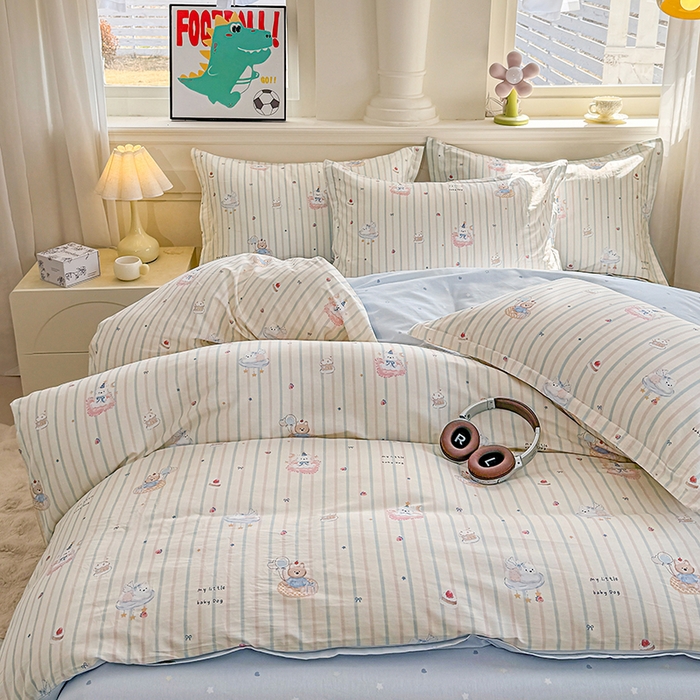 91家纺网 家纺一手货源 找家纺 佑金甜 2026新款精梳全棉印花四件套 小熊派对