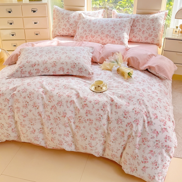 91家纺网 家纺一手货源 找家纺 佑金甜 2026新款精梳全棉印花四件套 昕薇花语