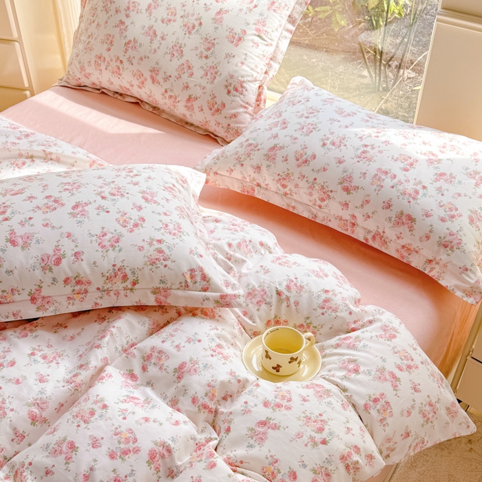 91家纺网 家纺一手货源 找家纺 佑金甜 2026新款精梳全棉印花四件套 昕薇花语