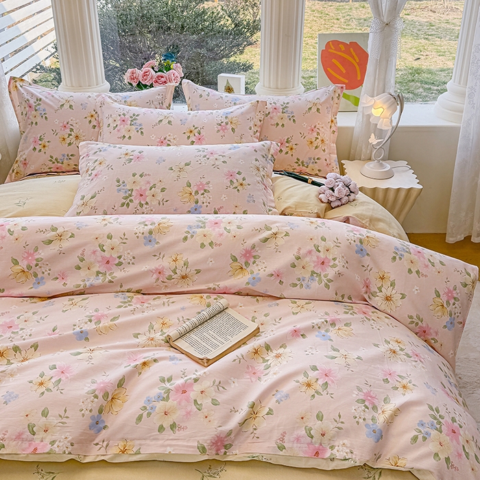 91家纺网 家纺一手货源 找家纺 佑金甜 2026新款精梳全棉印花四件套 星花漫