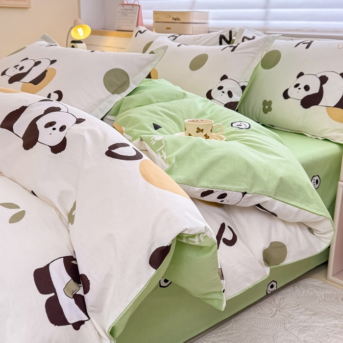 91家纺网 家纺一手货源 找家纺 佑金甜 2026新款精梳全棉印花四件套 熊猫抱竹