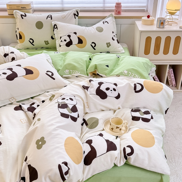 91家纺网 家纺一手货源 找家纺 佑金甜 2026新款精梳全棉印花四件套 熊猫抱竹