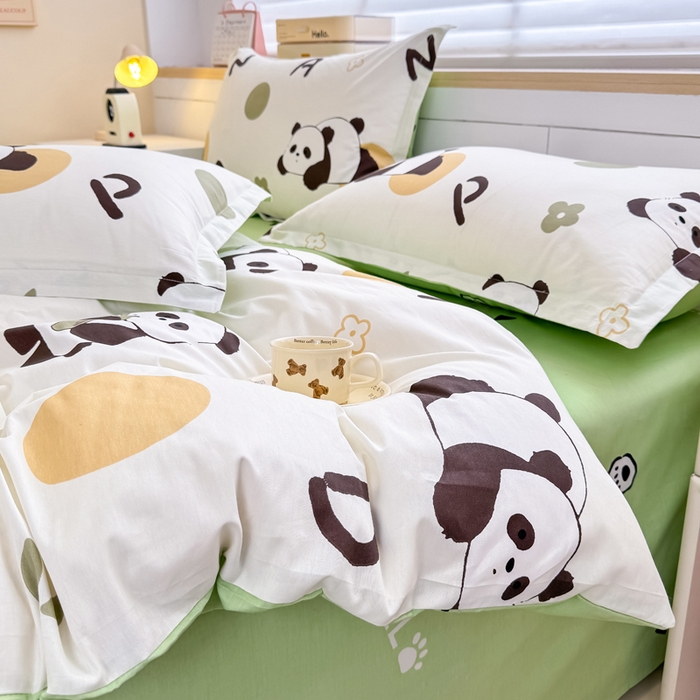 91家纺网 家纺一手货源 找家纺 佑金甜 2026新款精梳全棉印花四件套 熊猫抱竹