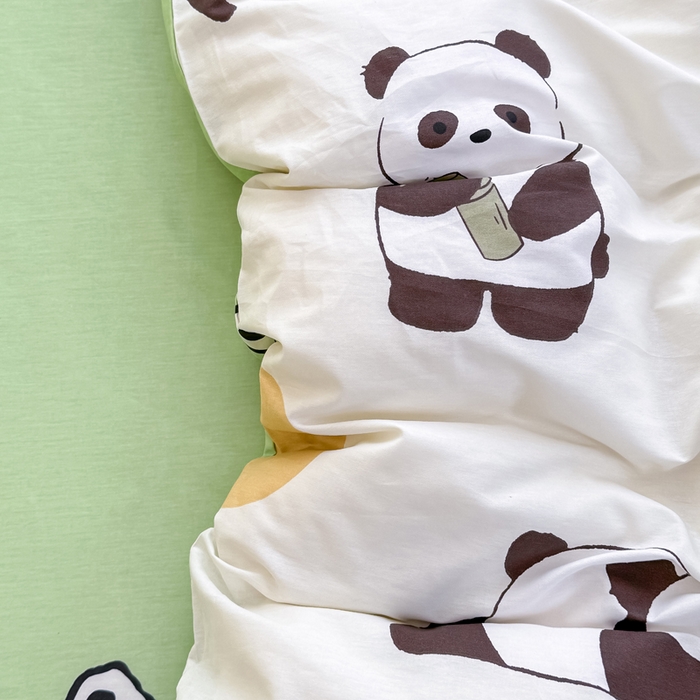 91家纺网 家纺一手货源 找家纺 佑金甜 2026新款精梳全棉印花四件套 熊猫抱竹