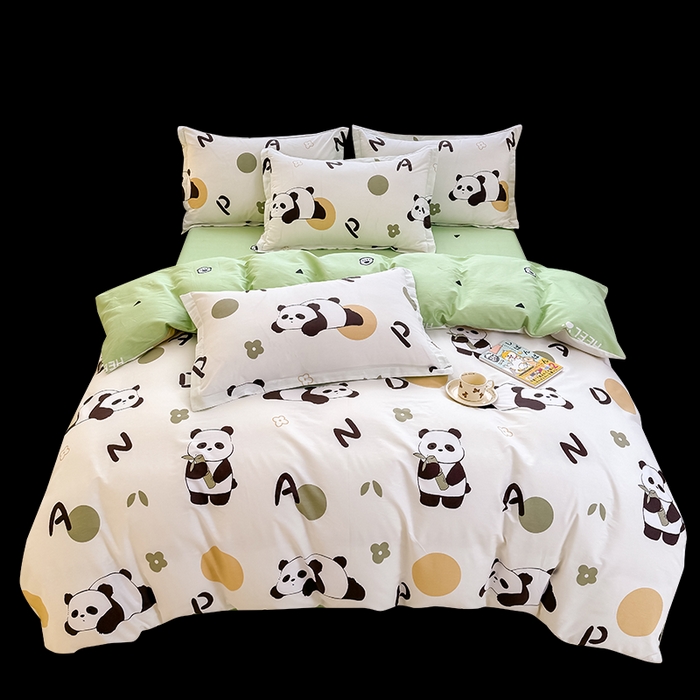 91家纺网 家纺一手货源 找家纺 佑金甜 2026新款精梳全棉印花四件套 熊猫抱竹