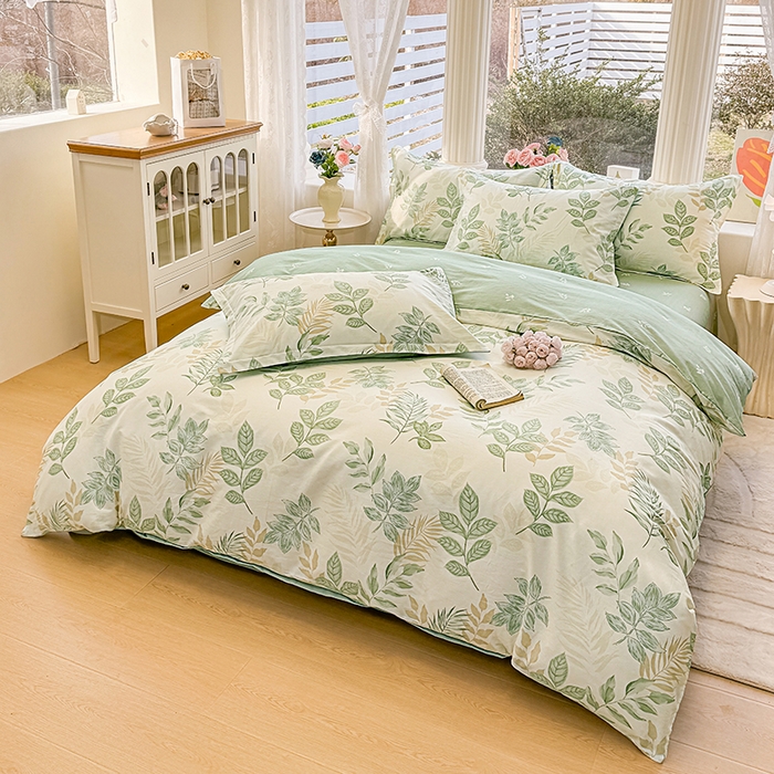 91家纺网 家纺一手货源 找家纺 佑金甜 2026新款精梳全棉印花四件套 叶语