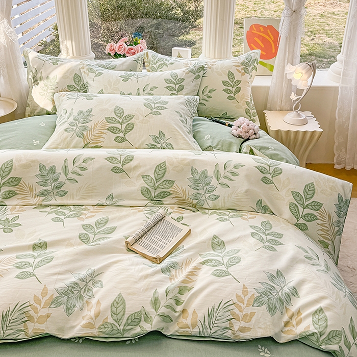 91家纺网 家纺一手货源 找家纺 佑金甜 2026新款精梳全棉印花四件套 叶语