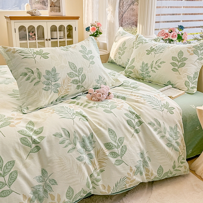 91家纺网 家纺一手货源 找家纺 佑金甜 2026新款精梳全棉印花四件套 叶语