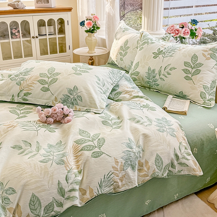 91家纺网 家纺一手货源 找家纺 佑金甜 2026新款精梳全棉印花四件套 叶语