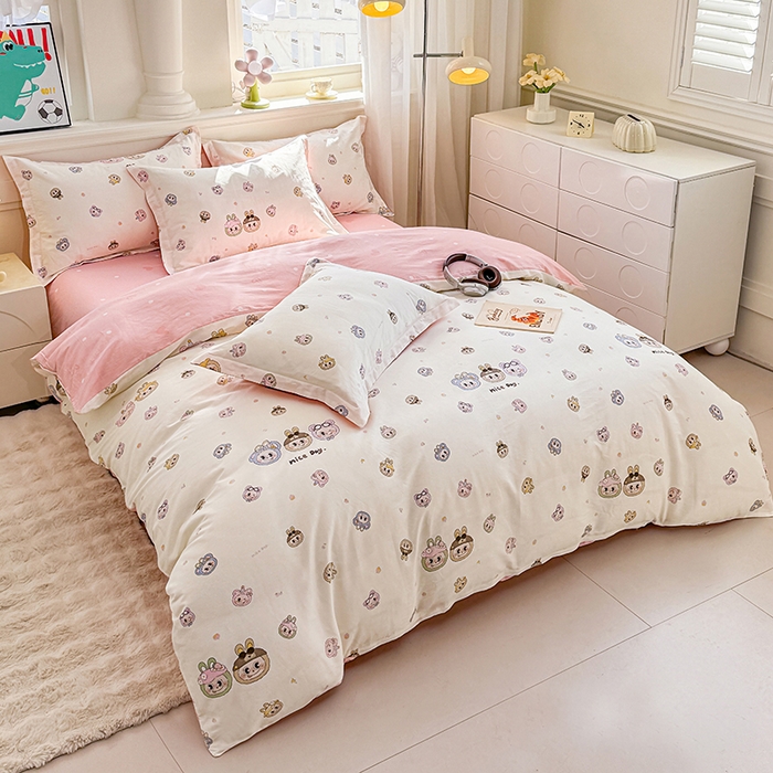 91家纺网 家纺一手货源 找家纺 佑金甜 2026新款精梳全棉印花四件套 元气萌宝