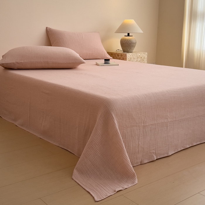 91家纺网 家纺一手货源 找家纺 （总）席世家 2026新款全棉纯棉纯色皱皱纱单床单 床单单件