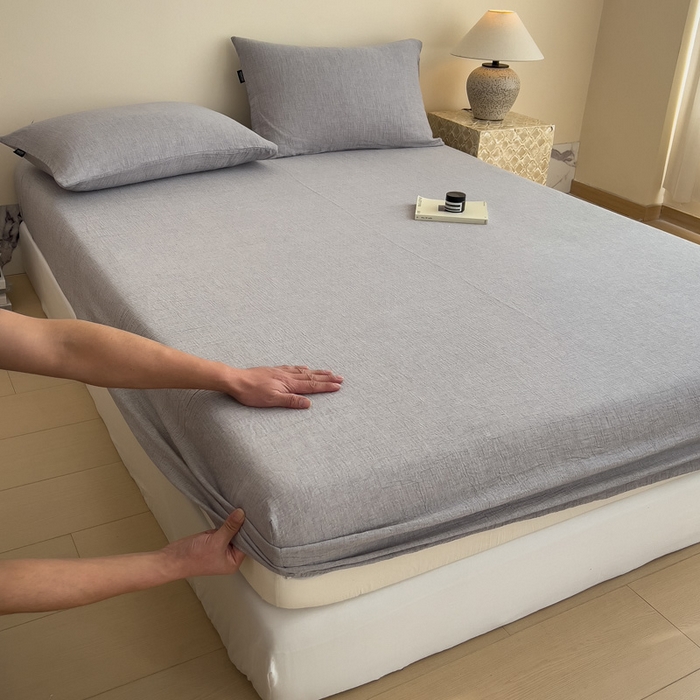 91家纺网 家纺一手货源 找家纺 （总）席世家 2026新款全棉纯棉纯色皱皱纱单床笠 床笠单件