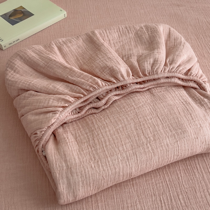 91家纺网 家纺一手货源 找家纺 （总）席世家 2026新款全棉纯棉纯色皱皱纱单床笠 床笠单件