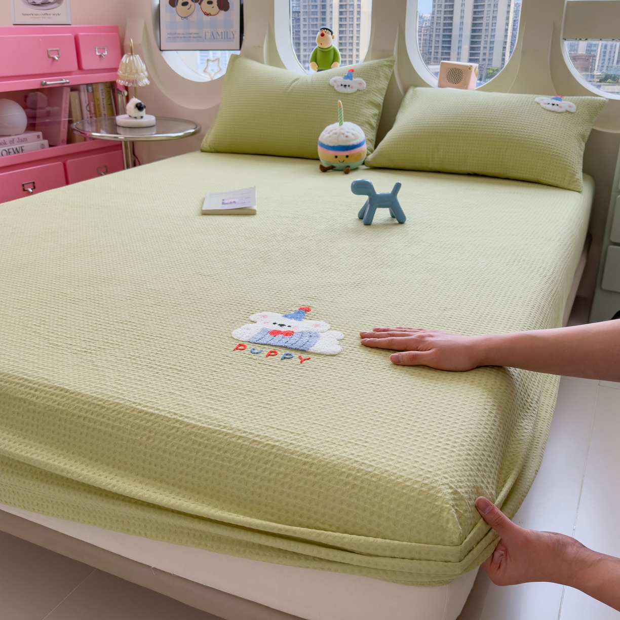 91家纺网 家纺一手货源 找家纺 （总）席世家 2026新款全棉纯棉华夫格单床笠 床笠单件