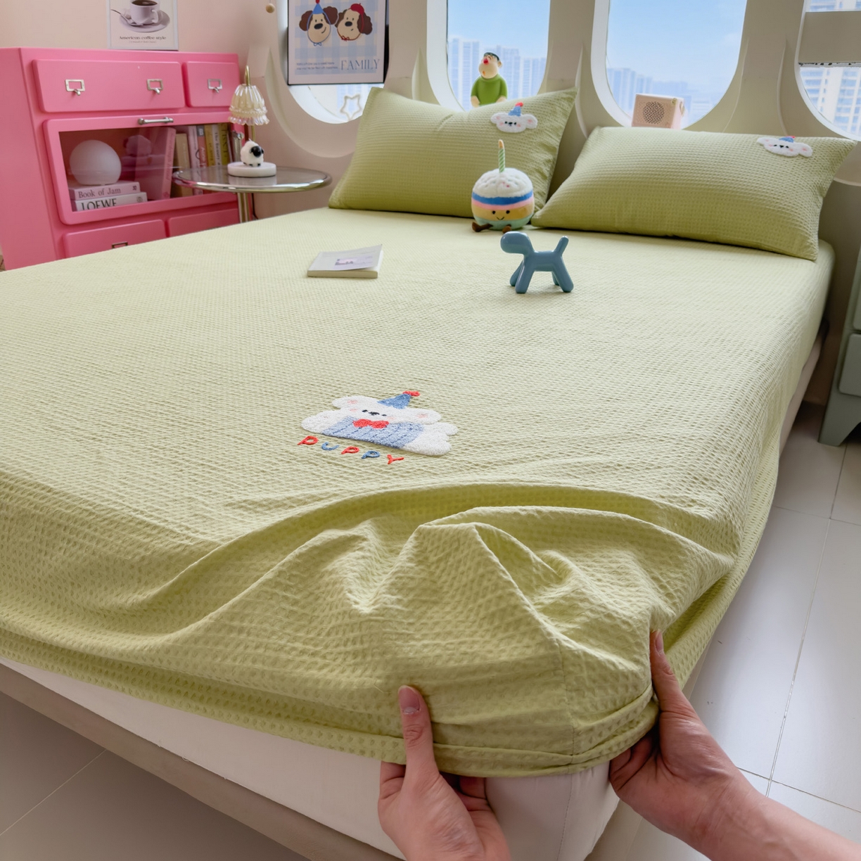 91家纺网 家纺一手货源 找家纺 （总）席世家 2026新款全棉纯棉华夫格单床笠 床笠单件