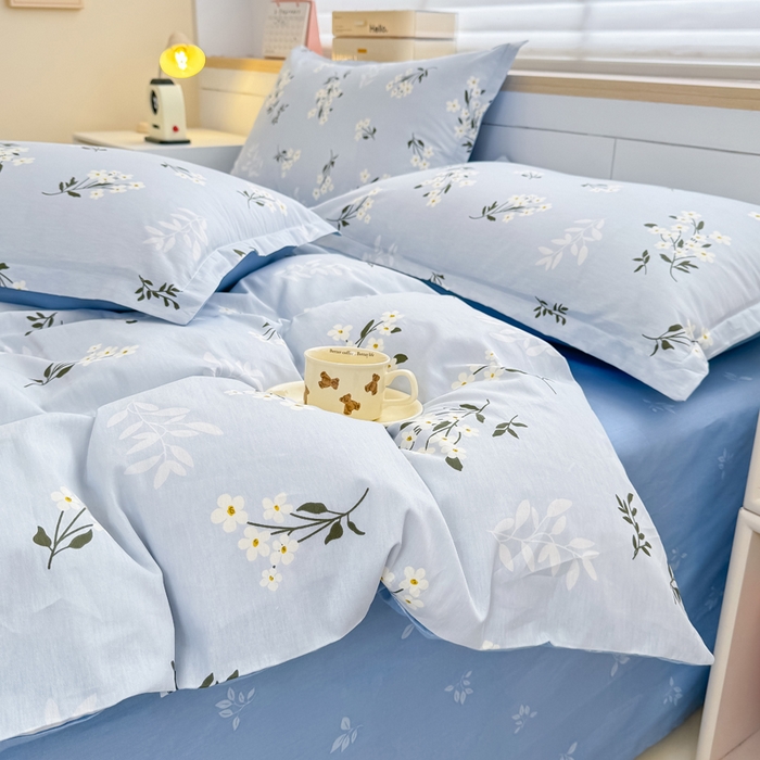 91家纺网 家纺一手货源 找家纺 佑金甜 2026新款精梳全棉印花单被套 春茶弥香