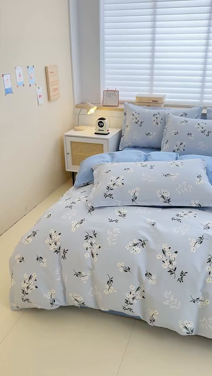91家纺网 家纺一手货源 找家纺 佑金甜 2026新款精梳全棉印花单被套 春茶弥香