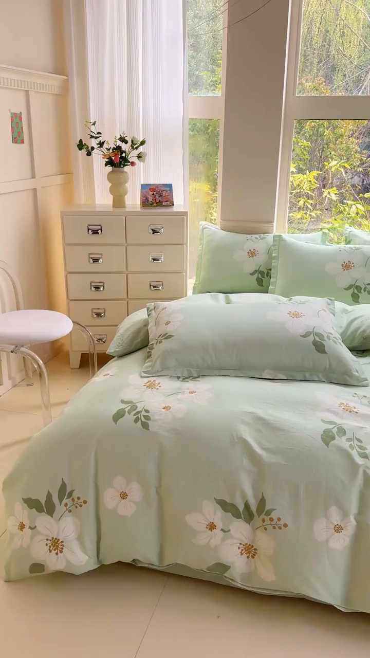 91家纺网 家纺一手货源 找家纺 佑金甜 2026新款精梳全棉印花单被套 春浔花鉴
